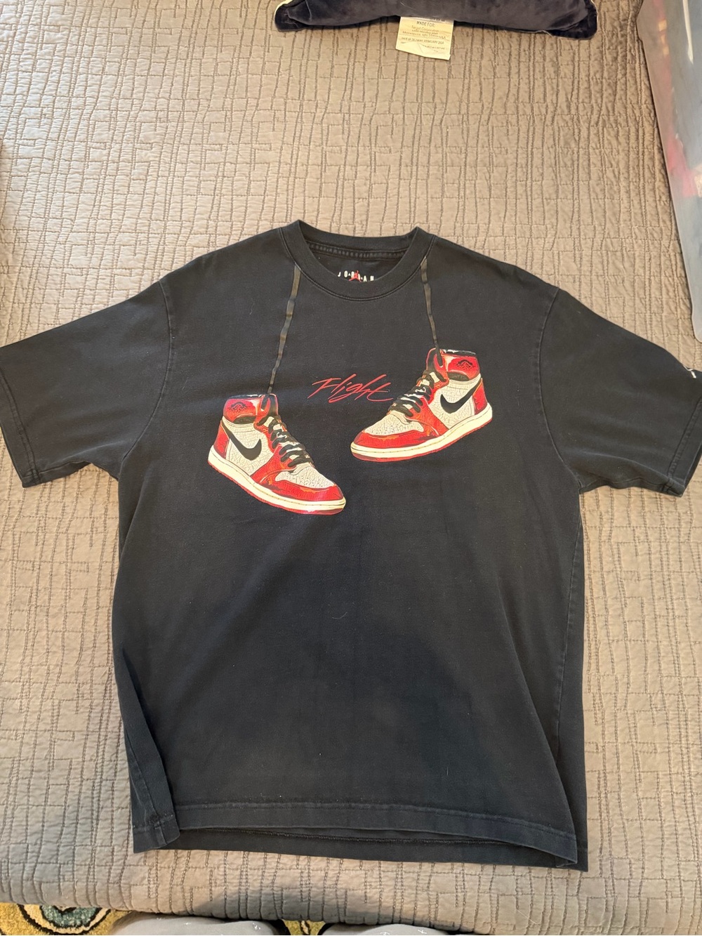 Jordan Black Tee with Red and White Sneaker Graphic